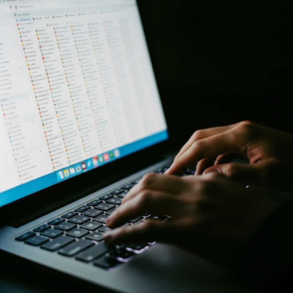 Hands typing on a laptop with many open tabs