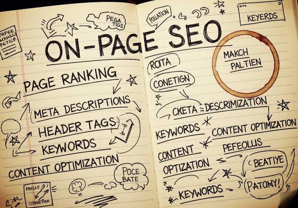 Vintage graphic of a notebook with SEO notes