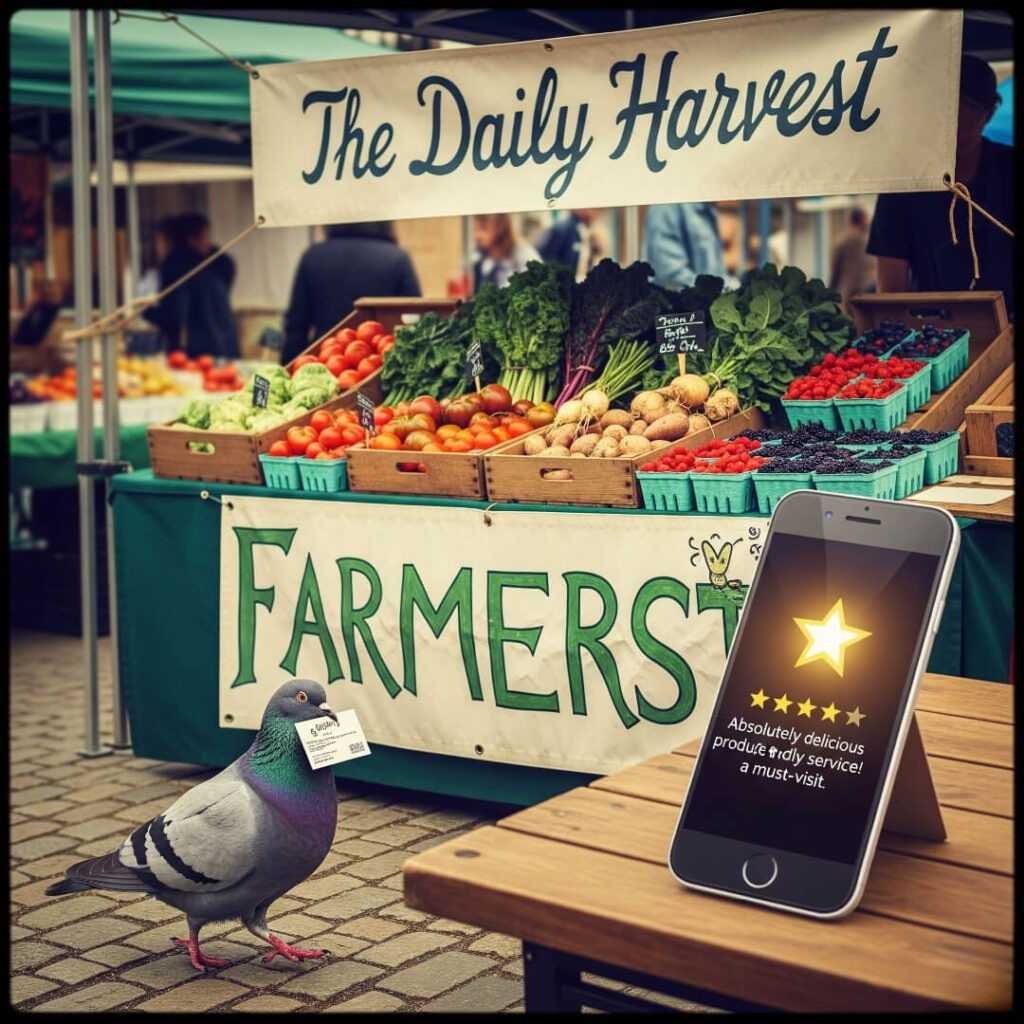 Farmers' market SEO: reviews, pigeon, charm