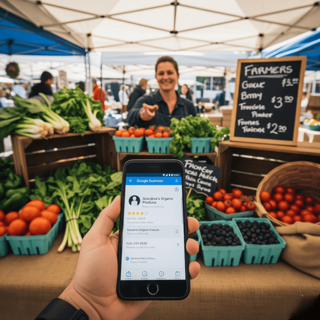 Vendor's phone showing Google Business Profile at market.