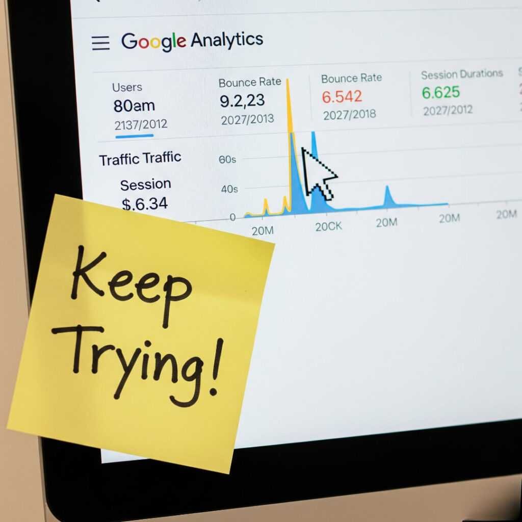 Screenshot of Google Analytics with a traffic spike and a Post-it