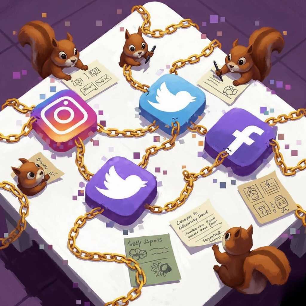 Social media icons morphing into golden chains