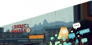 From Clicks to Conversations: Search Trends Defining the New Era Rainy Seattle cafe, laptop with evolving search trends.