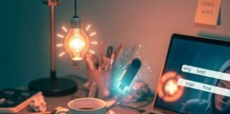 Understanding Search User Intent in 2025 A chaotic desk with a laptop displaying search terms.