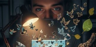 Query Clustering: The Secret to Semantic SEO Bleary-eyed at laptop, query birds fly.