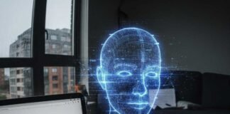 What People Are Really Asking Google in 2025? Chaotic desk with AI hologram, Google search, coffee.